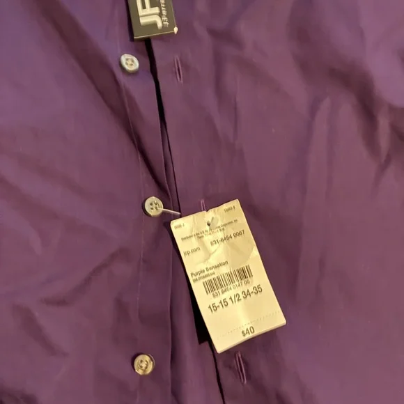 JF J.Ferrar Men’s Deep Purple Dress Shirt, 15-15.5, Medium, NWT - Picture 3 of 4